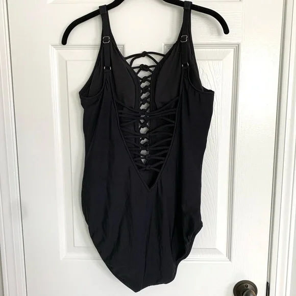 AQUA GREEN Lace Up One Piece Swimsuit in Black - Picture 11 of 13